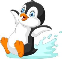 Cartoon penguin sliding on water vector