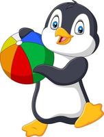 pingüino de dibujos animados con pelota de playa vector