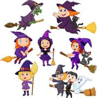 Halloween young witches collection set vector