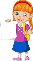 Cartoon school girl holding blank paper vector