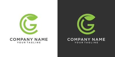 Initial letter CG or GC with leaf luxury logo, Green leaf logo template vector design.