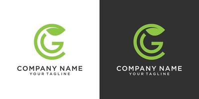 Initial letter CG or GC with leaf luxury logo, Green leaf logo template vector design.