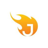 Initial J letter with fire logo Vector design.