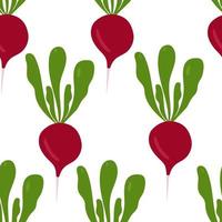 Seamless pattern with vegetables, radishes on a white background. Vector illustration for printing on clothing, textiles, paper, fabric, packaging.