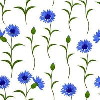 Vector seamless pattern with blue cornflowers on white. Can be used for fabric, textile, scrapbooking, gift wrapping paper.