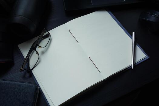 Notebook on the desk , Empty space on the notebook for Enter text or image photo