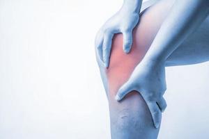 knee injury in humans .knee pain,joint pains people medical, mono tone highlight at knee photo