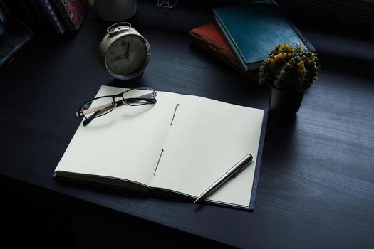 Notebook on the desk , Empty space on the notebook for Enter text or image photo