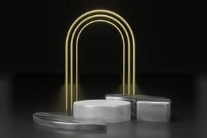 3d rendering illustration of podium stage display showcase for product placement in minimal design. photo