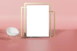 3d rendering illustration of empty frame mockup in minimal design photo