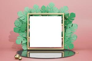 3d rendering illustration of empty frame mockup in minimal design photo