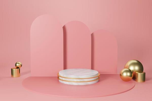 3d rendering illustration of podium stage display showcase for product placement in minimal design.