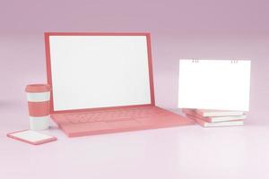 3d rendering illustration of laptop computer in minimal design photo