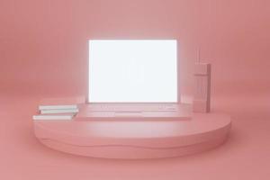 3d rendering illustration of laptop computer in minimal design photo