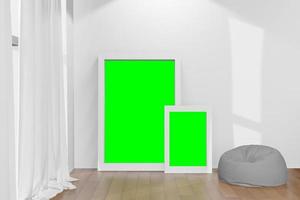 3d rendering illustration of frame for product placement in minimal room photo