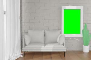 Ilustración de representación 3d del marco para la colocación del producto en una habitación mínima foto