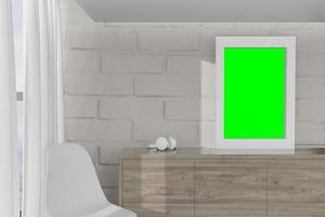 3d rendering illustration of frame for product placement in minimal room photo