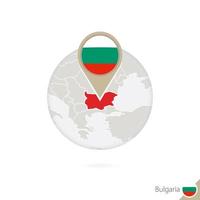 Bulgaria map and flag in circle. Map of Bulgaria, Bulgaria flag pin. Map of Bulgaria in the style of the globe. vector