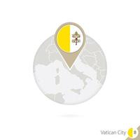 mapa de la ciudad del vaticano y bandera en círculo. mapa de la ciudad del vaticano, alfiler de la bandera de la ciudad del vaticano. mapa de la ciudad del vaticano al estilo del mundo. vector