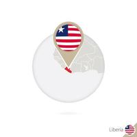 Liberia map and flag in circle. Map of Liberia, Liberia flag pin. Map of Liberia in the style of the globe. vector