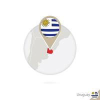 Uruguay map and flag in circle. Map of Uruguay, Uruguay flag pin. Map of Uruguay in the style of the globe. vector