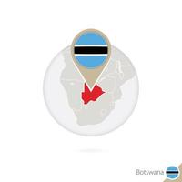 Botswana map and flag in circle. Map of Botswana, Botswana flag pin. Map of Botswana in the style of the globe. vector