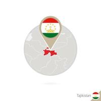 Tajikistan map and flag in circle. Map of Tajikistan, Tajikistan flag pin. Map of Tajikistan in the style of the globe. vector