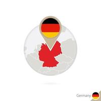 Germany map and flag in circle. Map of Germany, Germany flag pin. Map of Germany in the style of the globe.