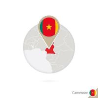 Cameroon map and flag in circle. Map of Cameroon, Cameroon flag pin. Map of Cameroon in the style of the globe. vector