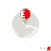 Bahrain map and flag in circle. Map of Bahrain, Bahrain flag pin. Map of Bahrain in the style of the globe. vector