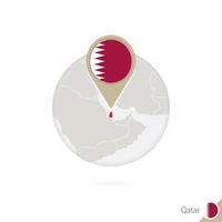 qatar mapa y bandera en círculo. mapa de qatar, alfiler de la bandera de qatar. mapa de qatar al estilo del mundo. vector