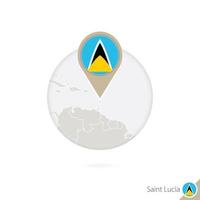 Saint Lucia map and flag in circle. Map of Saint Lucia, Saint Lucia flag pin. Map of Saint Lucia in the style of the globe. vector