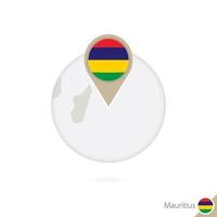 Mauritius map and flag in circle. Map of Mauritius, Mauritius flag pin. Map of Mauritius in the style of the globe. vector