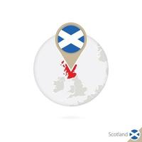 Scotland map and flag in circle. Map of Scotland, Scotland flag pin. Map of Scotland in the style of the globe. vector