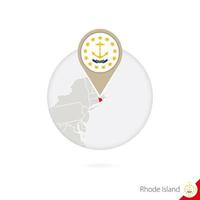 Rhode Island US State map and flag in circle. Map of Rhode Island, Rhode Island flag pin. Map of Rhode Island in the style of the globe. vector