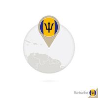 Barbados map and flag in circle. Map of Barbados, Barbados flag pin. Map of Barbados in the style of the globe. vector