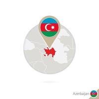 Azerbaijan map and flag in circle. Map of Azerbaijan, Azerbaijan flag pin. Map of Azerbaijan in the style of the globe. vector