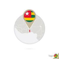 Togo map and flag in circle. Map of Togo, Togo flag pin. Map of Togo in the style of the globe. vector