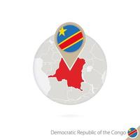 DR Congo map and flag in circle. Map of DR Congo, DR Congo flag pin. Map of DR Congo in the style of the globe. vector