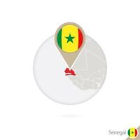 Senegal map and flag in circle. Map of Senegal, Senegal flag pin. Map of Senegal in the style of the globe. vector