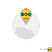 Grenada map and flag in circle. Map of Grenada, Grenada flag pin. Map of Grenada in the style of the globe. vector