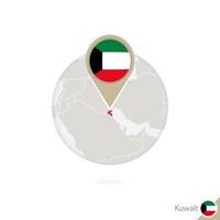 Kuwait map and flag in circle. Map of Kuwait, Kuwait flag pin. Map of Kuwait in the style of the globe. vector