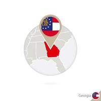 Georgia US State map and flag in circle. Map of Georgia, Georgia flag pin. Map of Georgia in the style of the globe. vector