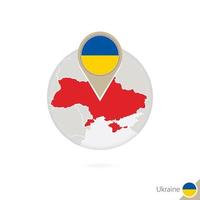 Ukraine map and flag in circle. Map of Ukraine, Ukraine flag pin. Map of Ukraine in the style of the globe.