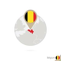 Belgium map and flag in circle. Map of Belgium, Belgium flag pin. Map of Belgium in the style of the globe. vector