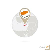 Cyprus map and flag in circle. Map of Cyprus, Cyprus flag pin. Map of Cyprus in the style of the globe. vector