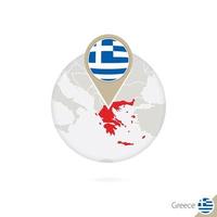 Greece map and flag in circle. Map of Greece, Greece flag pin. Map of Greece in the style of the globe. vector