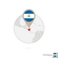 Nicaragua map and flag in circle. Map of Nicaragua, Nicaragua flag pin. Map of Nicaragua in the style of the globe. vector