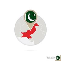 Pakistan map and flag in circle. Map of Pakistan, Pakistan flag pin. Map of Pakistan in the style of the globe. vector