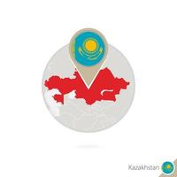 Kazakhstan map and flag in circle. Map of Kazakhstan, Kazakhstan flag pin. Map of Kazakhstan in the style of the globe. vector